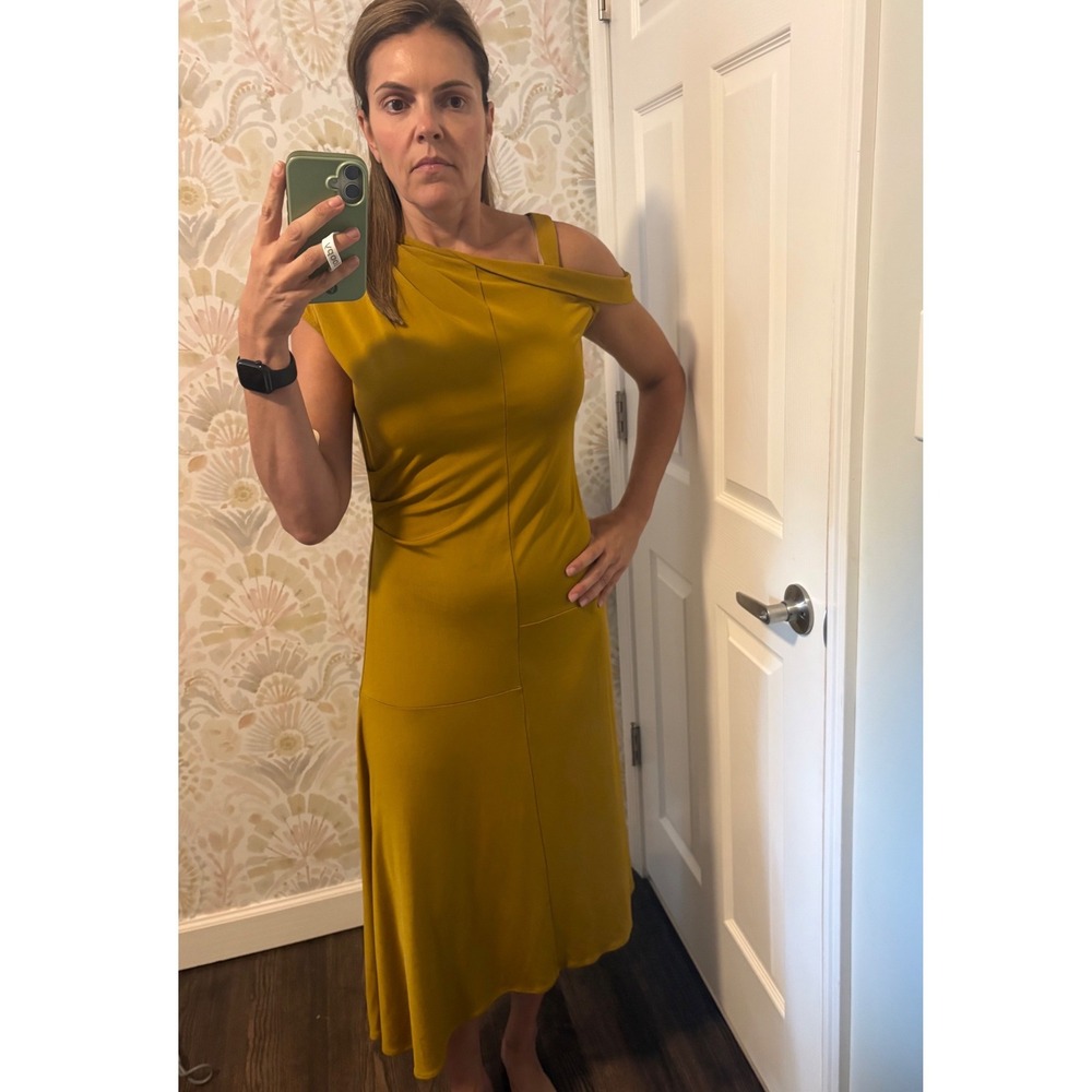 Rachel Comey Mustard Gold Asymmetrical Cold Shoulder Midi Dress Size 6